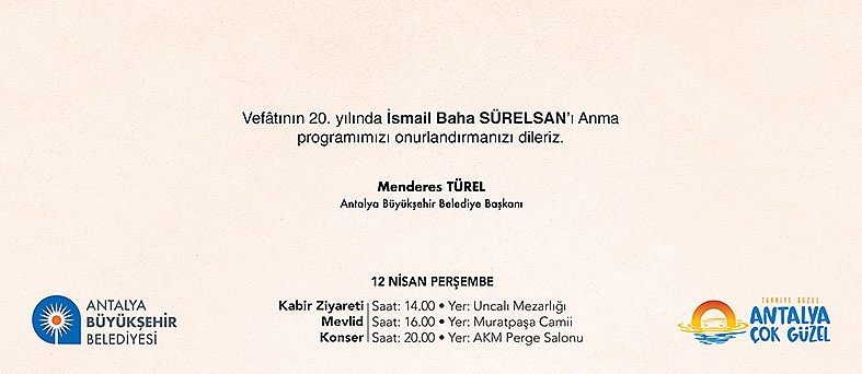 Büyükşehir İsmail Baha Sürelsan'ı anıyor