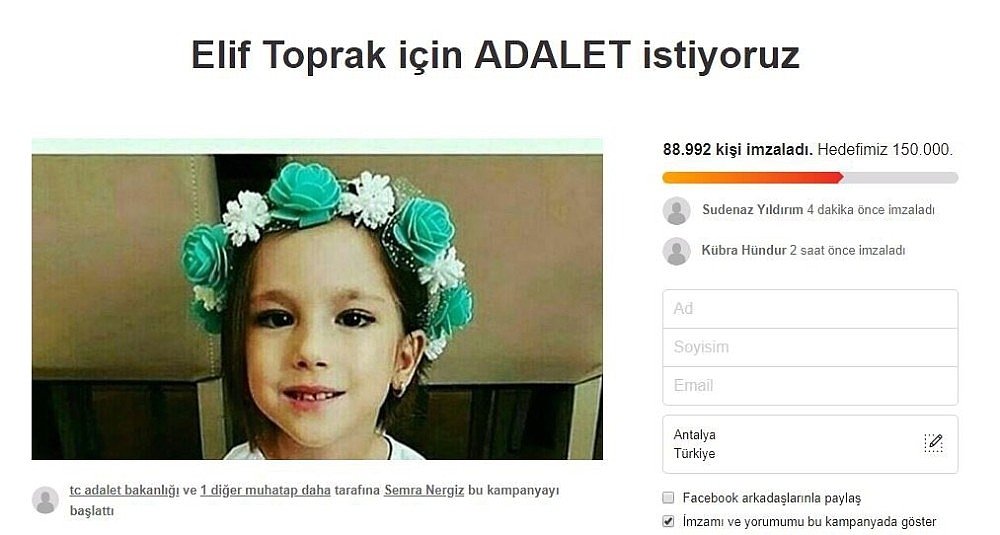 Minik Elif'in annesinin hedefi 1 milyon imza!
